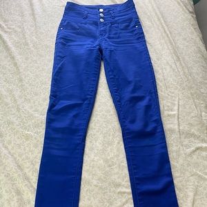 Royal blue 3 button high rise jeans